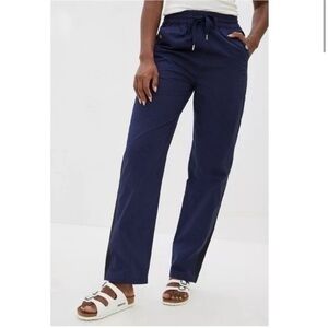 Anthropologie Maeve Tenley Twill Track Pants tapered leg navy blue Pockets Sz S